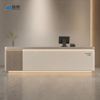 Bureau d'accueil vertical en lattes de bois avec éclairage LED intégré, logo personnalisé, pour bureau, hôtel, hall d'entrée