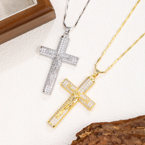 Neue Religiöse CZ Jesus Kreuz Anhänger Halskette Silber Gold Plattiert Kupfer Zirkon Besetztes Kruzifix Schmuck für Frauen - Product Image 6