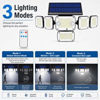 Lampe murale solaire à 6 têtes, 366 LED, double capteur de mouvement PIR, avec télécommande, IP44