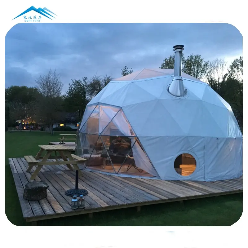 Customized Eco Globe Waterproof Hard PVC Geodesic Outdoor Hotel Glamping Dome Tent Luxury Four Season With Bathroom Weatherproof