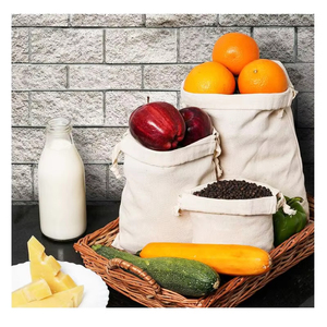 Sac en toile de coton personnalisé avec logo imprimé, sac à cordon pour légumes et aliments, sac de transport portable - Product Image 6