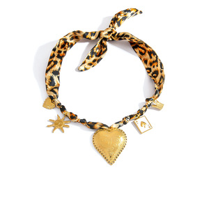 Collar de Seda con Colgante de Corazón con Estampado de Leopardo, Joyería de Moda de Acero Inoxidable - Product Image 5