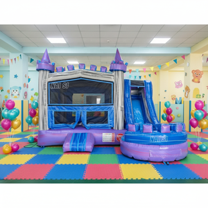 Castillo inflable combinado <span class=keywords><strong>con</strong></span> tobogán de agua y <span class=keywords><strong>piscina</strong></span> desmontable para alquilar, directo de fábrica. - Product Image 1