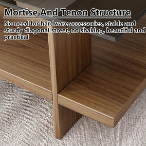 <span class=keywords><strong>Table</strong></span> <span class=keywords><strong>basse</strong></span> rectangulaire moderne avec plateau en verre et base en bois pour salon - Product Image 3