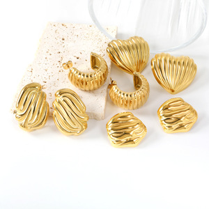 Fashion <b>Stud</b> <b>Earrings</b> Gold Geometric Irregular Shape Stainless Steel Women's Jewelry - Product Image 1