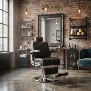 Luxury Modern Real Wood Adjustable Barber Mirror Station with Stylish Durable Metal Pedicure Chair for Barber Shop - Product Image 3