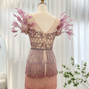 Jancember SZ379 Pluma Cremallera Contraste Color Prom A-line Vestidos de fiesta formales de noche - Product Image 6
