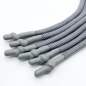 来样定做工厂圆形拉绳绳硅胶蘸涤棉编织连帽衫，带尖头完成线风格，适用于运动裤