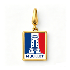 Colgante de esmalte del Día de la Bastilla francés del 14 de julio - Abalorio colgante de aleación de zinc chapado en oro para pulseras europeas - Product Image 1