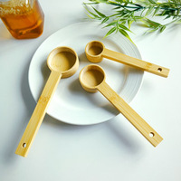 Ensemble de cuillères à mesurer en bambou naturel écologique avec long manche et trou de suspension pour la cuisine, la pâtisserie et les kits d'outils de cuisson