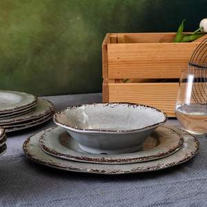 Assiettes en mélamine grise de 9 pouces ensemble de 6 pièces assiettes à salade/dessert de ferme ensemble de plats résistants aux chocs et aux taches excellent - Product Image 2