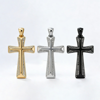 Collier pendentif en acier inoxydable 316l PVD avec croix chrétienne catholique religieuse hip hop zircon, bijoux de mode unisexe en gros