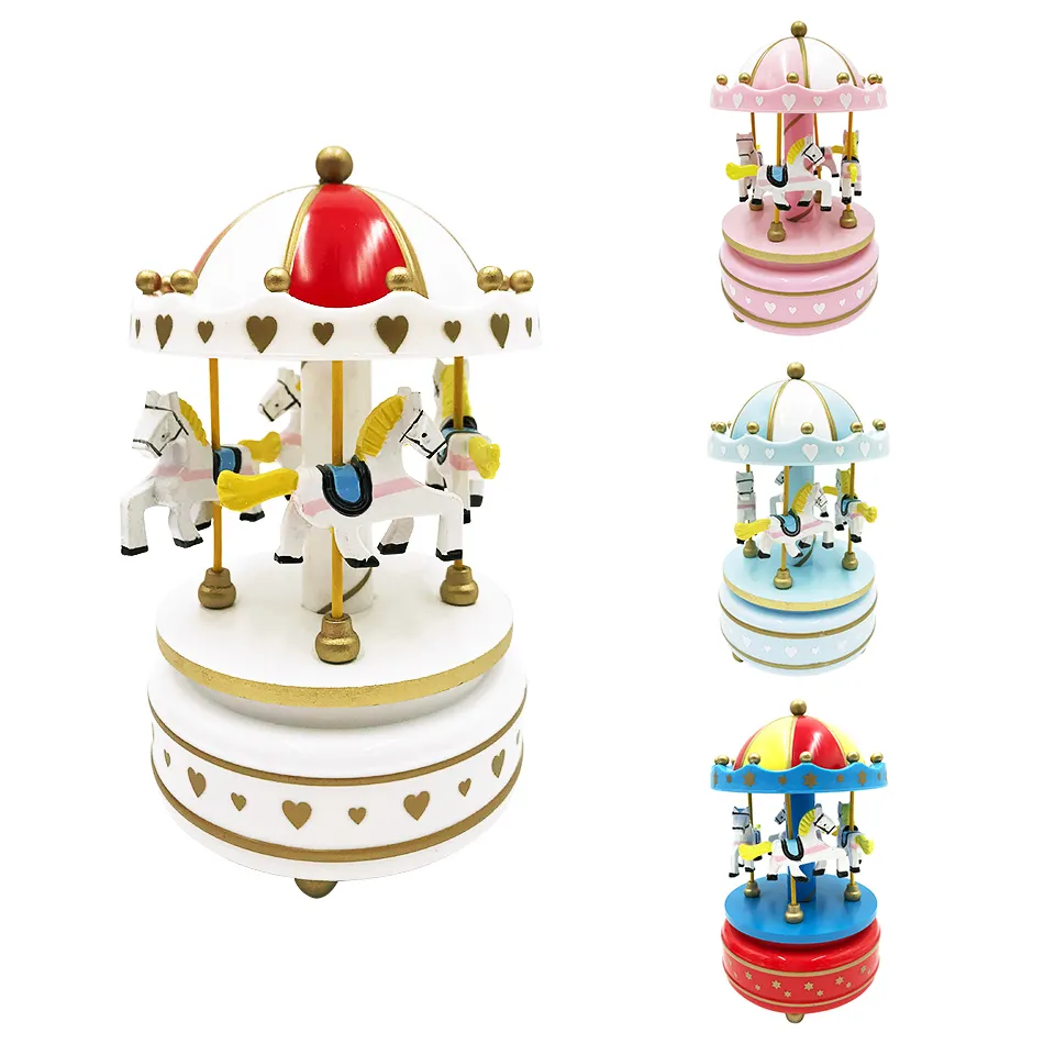 Goedkope Prijs Creatieve Wind Up Plastic Roterende Merry Go Round Carrousel Paard Muziekdoosjes Voor Kinderen Geschenken