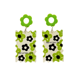 Orecchini pendenti dipinti con motivo floreale verde, gioielli alla moda in acrilico, set da 12 pezzi - Product Image 1
