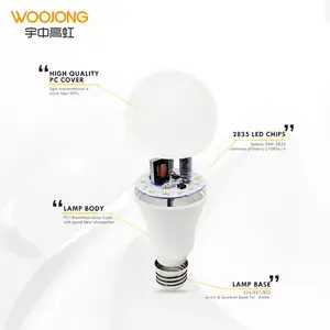Woojong Contoh Gratis Lampu Led Pemasok E14 E27 B22 7W 220-240V Bohlam Led A60 Pencahayaan CE ERP EPREL