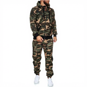 Chándal con capucha de camuflaje para hombre, sudadera con cremallera completa y pantalones, ropa informal de otoño, material transpirable de poliéster y algodón - Product Image 1