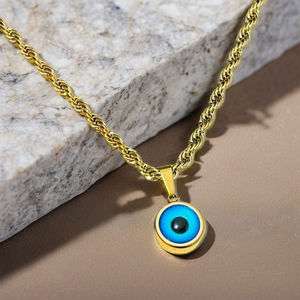 Hot Bán Ma Quỷ Của Mắt Màu Xanh Thép Không Gỉ 18K Vàng Trái Tim Chữ Thập Mặt Dây Chuyền Vòng Cổ - Product Image 4