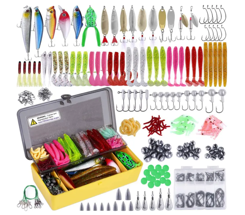 Kit de matériel de pêche de surface, appâts, pinces en plastique, divers coloris