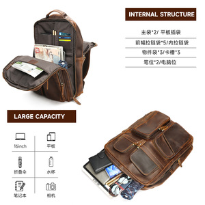 Dropshipping Shopify Crazy Horse Leather Men <b>Backpack</b> Head Layer Cowhide Premium Outdoor Travel Rucksack Large Capacity - Product Image 3