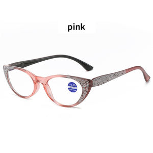 Lady Diopter + 1.0 + 4.0ブルーライトブロッキングシングルビジョンリーディングメガネダイヤモンドデコレーションファッション猫目アンチブルーライト - Product Image 4