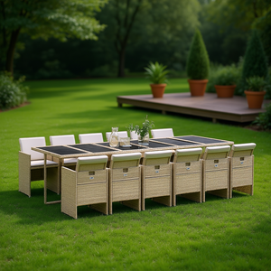 Set da Pranzo per Esterni in Rattan PE Beige, 13 Pezzi, Arredamento da Giardino Resistente alle Intemperie, Stile Contemporaneo - Product Image 2