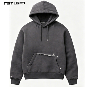 Sudadera con Capucha Vintage para Hombre, Lavada, con Bolsillo Canguro, Estilo Desgastado, Oversize, Casual, Streetwear - Product Image 1