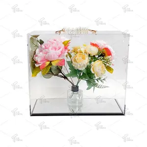 Boîte à cartes en acrylique boîte cadeau transparente avec serrure pour cartes argent pas besoin d'assemblage pour fête de mariage anniversaire douche anniversaire