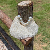 Sac à main de luxe français en perles avec poignée à pompons pour femme, sacs élégants faits à la main avec perles, pochette de mariage, sacs hobo en lin-coton pour femme