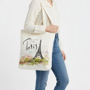 Sacs fourre-tout en toile de coton de grande capacité, style romantique parisien, de haute qualité, parfaits pour les souvenirs de voyage, vente en gros - Product Image 1
