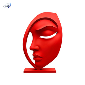 Sculpture de visage abstraite rouge en métal, art de la sculpture, forme irrégulière, objet de collection, décoration - Product Image 6