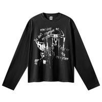 T-shirt à manches longues Halloween pour homme, imprimé toile d'araignée gothique, coupe oversize, coton épais, streetwear unisexe, logo personnalisé, vente en gros