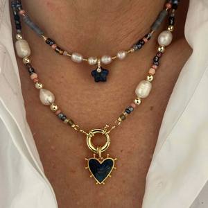 Collar de piedra natural de Frisbee de colores, collar de Ojos de acero inoxidable, collar de cuentas de perlas naturales de agua dulce - Product Image 1