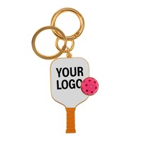 Gantungan Kunci Raket Pickleball Kustom Personalisasi Grosir, Logam dengan Logo Kustom dan Bola Mini