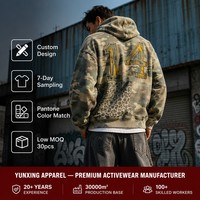 Veste camouflage délavée personnalisée pour homme, coupe oversize, en molleton français 380 GSM 100 % coton, style baggy et boxy, sweat à capuche zippé camouflage, streetwear