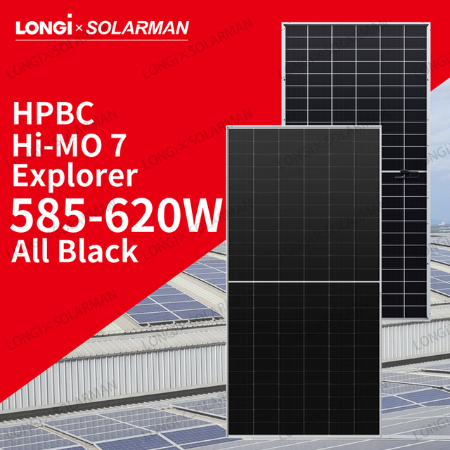 Solar Panels Longi Hi mo 7 610w Monocrystalline Foldable N-Type TUV for Certified Aluminium Frame Glass Front for Home Use Power