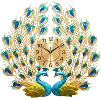 Horloge murale en forme de paon en métal, à Quartz muet, grande décoration de maison, métal, Art moderne, pour salon, cuisine, couloir