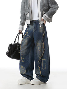 Jeans de mezclilla personalizados para <span class=keywords><strong>hombre</strong></span>, estilo urbano, de alta calidad, negros, holgados, de mezclilla selvedge, al por mayor - Product Image 4