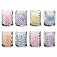 Conteneur à bougie en verre cylindrique transparent, 8 motifs en relief, 8x9cm, 330g, pot à bougie vide pour la décoration de table à la maison