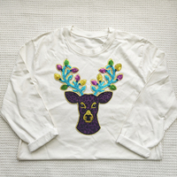 Patchs de Noël 2026 en gros, personnalisés, grands, tête de cerf, sequins, broderie chenille, thermocollants pour vêtements