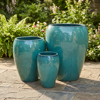Ensemble de pots de fleurs rustiques modernes en céramique émaillée avec des vases bleus et verts de grande capacité pour la décoration du jardin