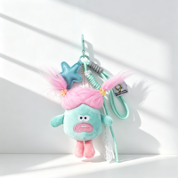 Porte-clés en peluche monstre aux cheveux désordonnés, design anime amusant, poupée en peluche douce et durable, avec cordon tressé, accessoire de sac polyvalent