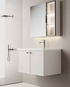 Meuble de salle de bain minimaliste en bois massif, vasque simple avec armoire à pharmacie - Product Image 6