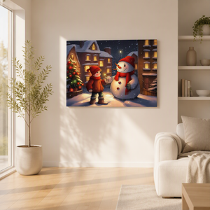 Decoración Navideña para Pared, Lienzo con Diseño de Trenito y Santa Claus, Impresión Digital de Paisaje Invernal con Luna, Nieve y Muñeco de Nieve - Product Image 5