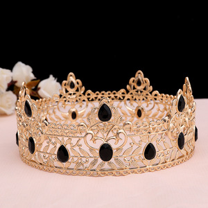 Vintage Royal Baroque Headband Birthday Headdress Cross Border Colored Crystal European and American <strong>King</strong> Men's Large <strong>Crown</strong> - Product Image 2