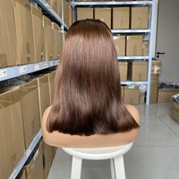 Peluca de Encaje Frontal Color Chocolate Marrón de Primera Calidad, 300% de Densidad, Peluca Bob Ligera para Verano, Cabello Natural 16A, Sin Pegamento