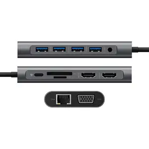 Hub USB C tipo porta multi 12 em 1 para Gigabi Ethernet Adaptador USB 3.0 Hub para MacBook Laptop Tipo C Hub Estação de acoplamento USB