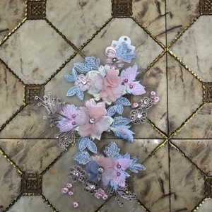 Nuovissimo pizzo a maglia 3d Applique a fiori ricamati a rete <span class=keywords><strong>con</strong></span> strass LT2243A - Product Image 4