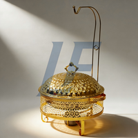 Chauffe-Plat de Luxe Lefeng pour Buffet, en Acier Inoxydable, 8,0 L, Doré, avec Support et Couvercle, Maintien au Chaud 60-80°C