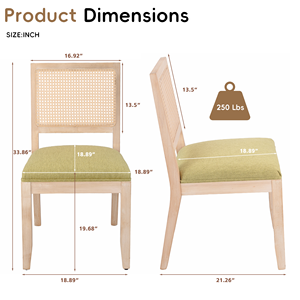Silla de Comedor Nórdica Moderna de Madera Maciza con Respaldo de Ratán Natural y Asiento Tapizado en Tela para Restaurante y Hogar - Product Image 6