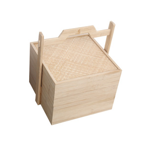 Caja de madera de bambú de doble capa con tapa abatible, almacenamiento portátil para aperitivos, regalo de pastel de luna, artesanía, rectangular, 28cm - Product Image 4